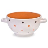 Bol Supă Ceramică, Model Alb cu Buline Portocalii, Capacitate 650ml