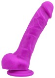 Dildo realist din silicon, Loving Joy, cu ventuză si scrot, violet, [21 cm x 4 cm]