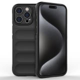 Husa pentru iphone 15 pro max, antisoc, margini cu striatii, design minimalist, black