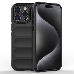 Husa pentru iphone 15 pro max, antisoc, margini cu striatii, design minimalist, black foto