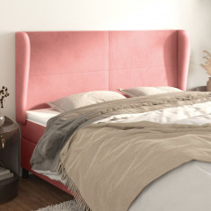 vidaXL Tablie de pat cu aripioare, roz, 163x23x118/128 cm, catifea foto