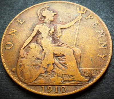 Moneda istorica 1 PENNY - MAREA BRITANICA / ANGLIA, anul 1910 *cod 3208 foto