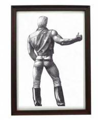 Tablou inramat desen original in creion barbat nud marime A4 foto