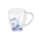 Cumpara ieftin Cana sticla dubla transparenta albastra &Oslash; 9 cm x 11 H, 300 ml