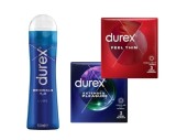 Pachet Durex Prezervative Extended Pleasure 3 buc + Prezervative Feel Thin 3 buc + Lubrifiant Durex Originals 50 ml