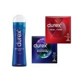 Pachet Durex Prezervative Extended Pleasure 3 buc + Prezervative Feel Thin 3 buc + Lubrifiant Durex Originals 50 ml