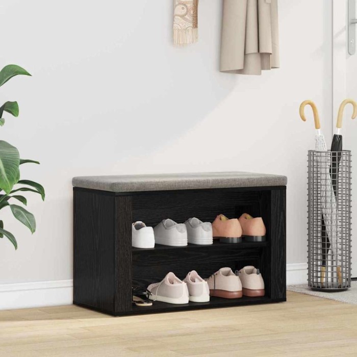 vidaXL Raft pentru &icirc;ncălțăminte cu raft Stejar negru 75 x 35 x 45 cm 881017
