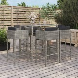 Set mobilier bar de gradina cu perne, 7 piese, gri, poliratan GartenMobel Dekor, vidaXL