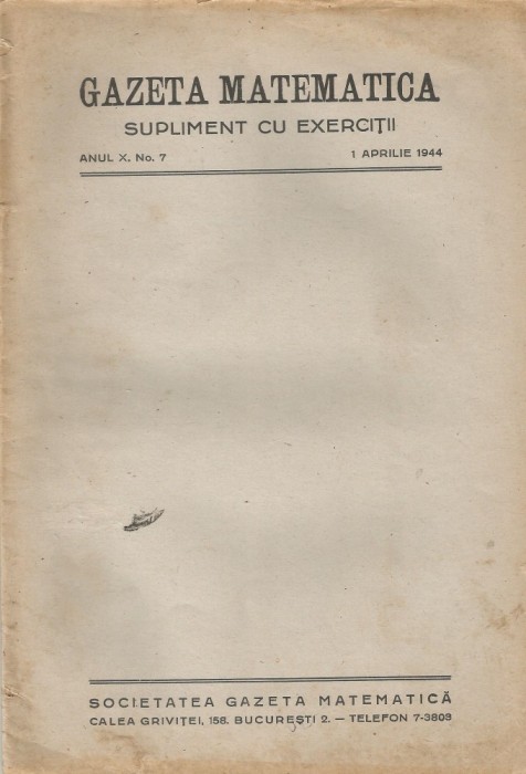 Romania, Gazeta Matematica, supliment cu exercitii, nr. 7/1944