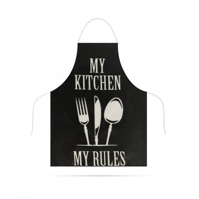 Șorț de bucătărie - 68 x 52 cm - My kitchen, My rules! (negru) 56175A foto