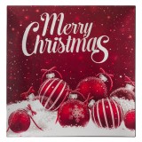 Platou Decorativ Crăciun, Plastic, 30x30cm, Culoare Roșu, Imprimeu Globuri și Mesaj &quot;Merry Christmas&quot;, Oem