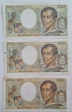 Lot 3 bancnote Franța 200 Francs Montesquieu &ndash; 1983 Y.015/417742, E.020/056787; 1986 X.042/368584