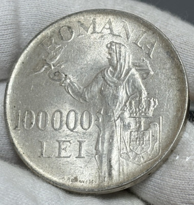 moneda argint 100000 lei 1946 Mihai I - Pacea foto