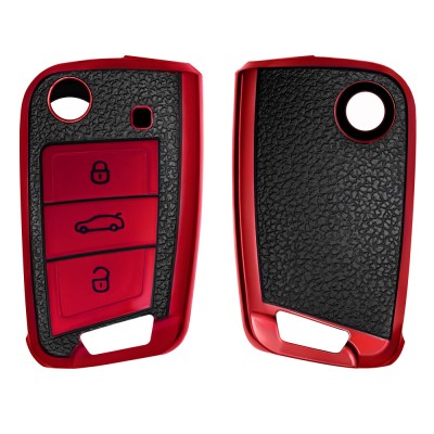Husa Cheie Auto pentru VW / Skoda / Seat - 3 Butoane, kwmobile, Silicon, Rosu / Negru, 54022.03 foto