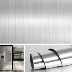Set 2x Folie autocolanta tip inox, argintie, rezistenta la apa, usor de curatat, 60x300 cm, BZRSH