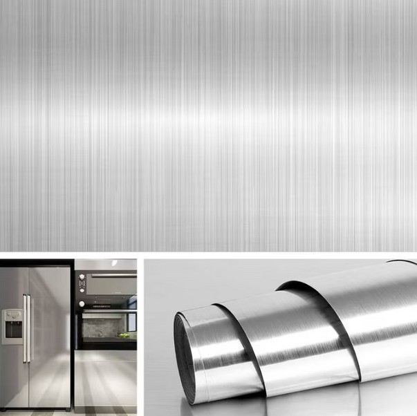 Set 2x Folie autocolanta tip inox, argintie, rezistenta la apa, usor de curatat, 60x300 cm, BZRSH