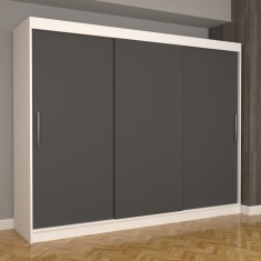 Dulap Dormitor Nova Eco 250 cm x 200 cm , fara oglinda alb cu usi glisante gri