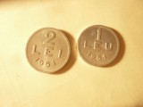 2 Monede 1 leu si 2 lei 1951 aluminiu , cal. AUNC