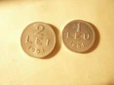 2 Monede 1 leu si 2 lei 1951 aluminiu , cal. AUNC