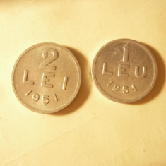 2 Monede 1 leu si 2 lei 1951 aluminiu , cal. AUNC