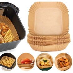Set 100 Hartii de Copt Air Fryer Termorezistente Maro 16x16x4.5 cm Patrat