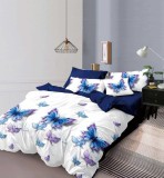 Lenjerie Pat Flowerly Sf206, Bumbac, 6 Piese, Fara Elastic, Alb, Albastru