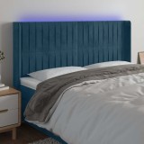 vidaXL Tăblie de pat cu LED, albastru &icirc;nchis, 163x16x118/128cm catifea 3124344