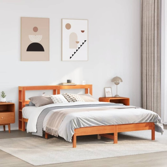 Gossi cadru pat fara saltea, maro ceruit, 160x200 cm, lemn masiv pin