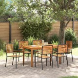 vidaXL Set de masă pentru grădină 7 pcs Negru Rattan poli