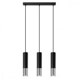 Lampă Suspendată Loopez Negru/Crom Oțel 3 Becuri Tub Modern De Interior