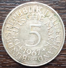 (A315) MONEDA DIN ARGINT GERMANIA - 5 MARK 1967, LIT G, 11,2 GRAME. PURITATE 625
