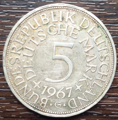 (A315) MONEDA DIN ARGINT GERMANIA - 5 MARK 1967, LIT G, 11,2 GRAME. PURITATE 625 foto