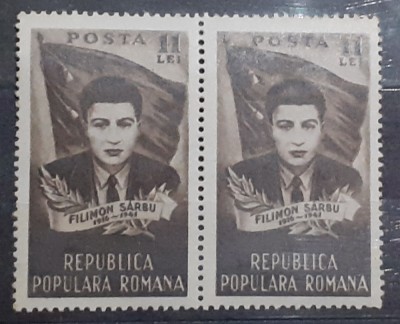 Romania 1951 LP 282 pereche orizontala Filimon S&amp;acirc;rbu nestampilat foto