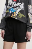 HUGO pantaloni scurți din bumbac femei, culoarea negru, cu imprimeu, high waist, 50536943