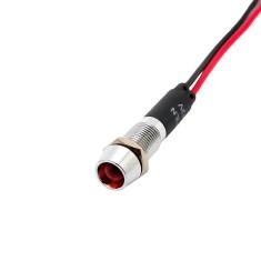 Indicator martor LED incastrat de panou din alama, 8mm, 2 fire 20cm, rosu, 12-24V DC, IP65 FL1M-08CW-1- RED