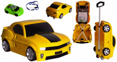 Valiza de calatorii Malipen in forma de masina si masinuta cu telecomanda, galben foto