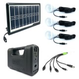 Kit Solar MRG AKL-8017A, 3 Becuri LED, Panou Solar, Acumulator 6V 4Ah, Incarcare USB, Negru, Iluminat Gradina, Camping