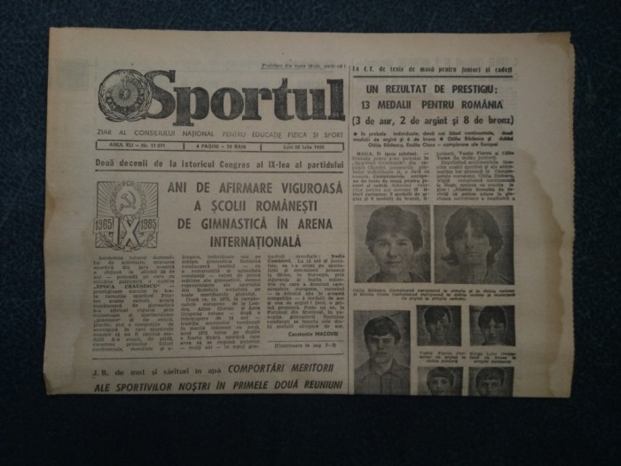 ZIARUL SPORTUL 22 IULIE 1985