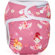 Bamboolik Night Fitted Diaper with Absorbing Insert scutec lavabil tip chiloțel, cu inserție absorbantă cu capse Ballerinas