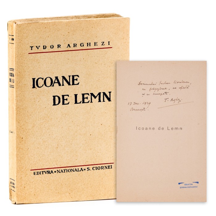 Tudor Arghezi, Icoane de lemn + articole și broșuri, 1930, cu dedicație pentru Șerban Cioculescu