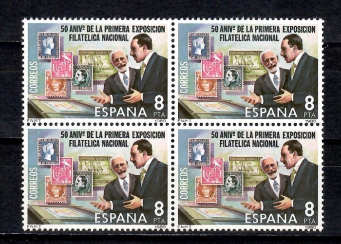 Spania 1980- 50 de ani de la prima expoziție naționala de timbre, Bloc de 4, MNH