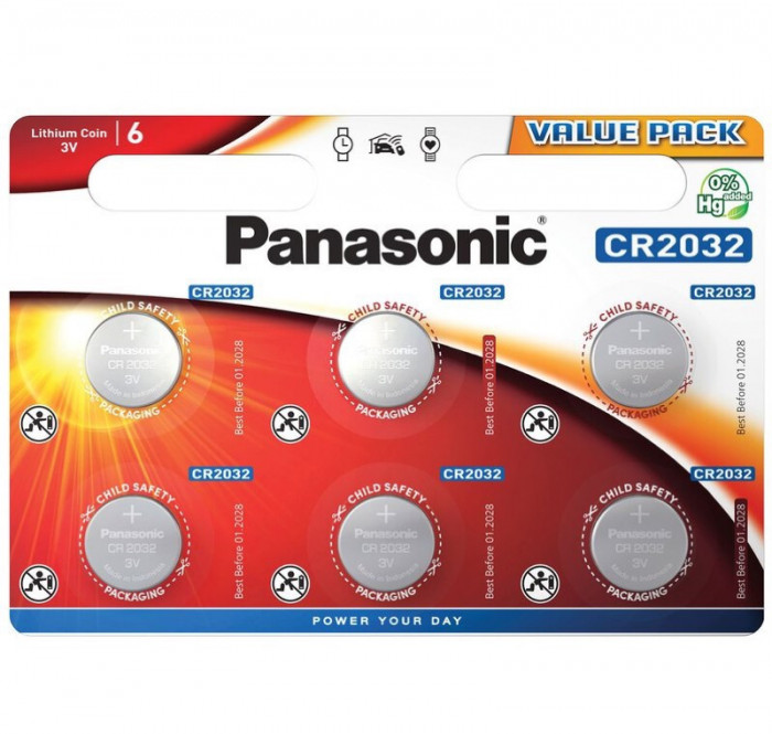 Baterie Panasonic CR2032 3V litiu CR-2032L/6BP Value Pack set 6 buc.