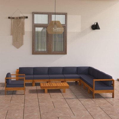 Set mobilier gradina perne gri &amp;icirc;nchis, 10 piese, lemn acacia GartenMobel Dekor foto