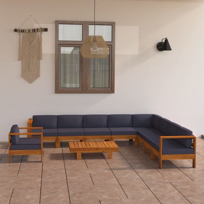 Set mobilier gradina perne gri &icirc;nchis, 10 piese, lemn acacia GartenMobel Dekor