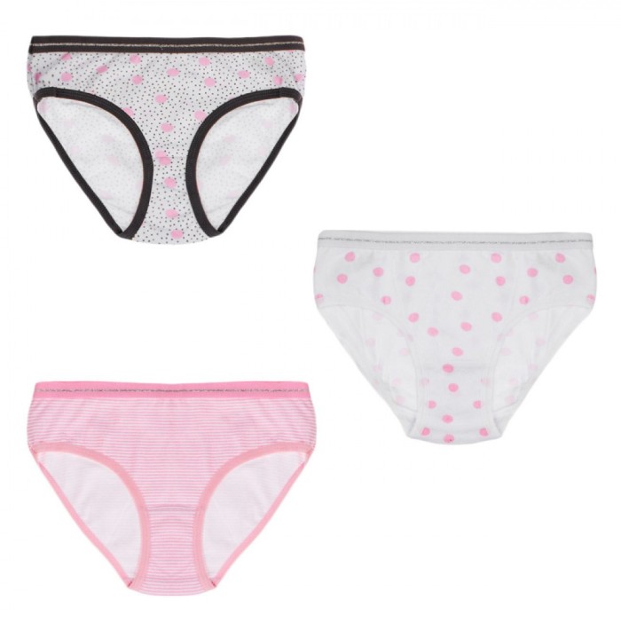 Set Chiloți Copii, Multicolor, 3 Bucăți, Model cu Buline și Dungi, Lurex Argintiu