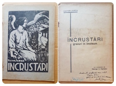 G422-I-VICTOR JURCA- INCRUSTARI cu dedicatie si semnatura originala. Gravuri in linoleum perioada interbelica stare foarte buna. foto