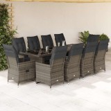 VidaXL Set bistro de grădină cu perne, 11 piese, gri, poliratan