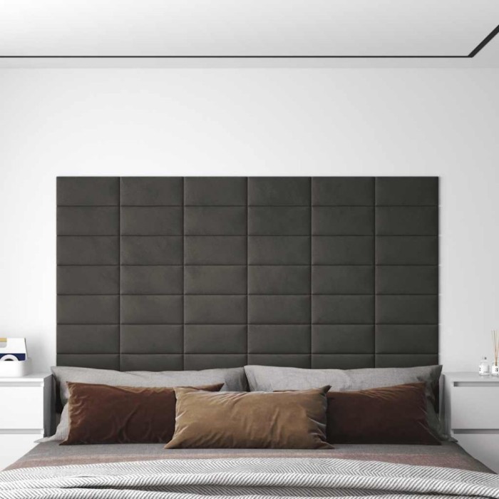 vidaXL Panouri de perete 12 buc. gri &icirc;nchis 30x15 cm catifea 0,54 m&sup2;