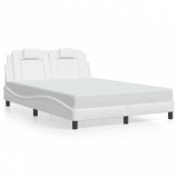 VidaXL Cadru de pat cu lumini LED, alb, 140x200 cm, piele ecologică