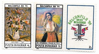 Romania (94) - Balcanfila XIII, 1991, serie cu vinieta neobliterata + FDC foto